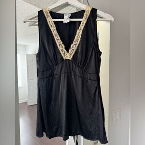 Intimissimi Black Silk top with Cream Lace Detail size S